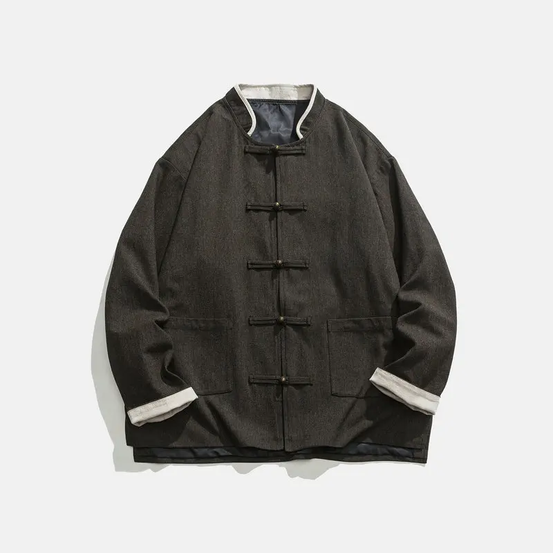 2023 Vintage Men Jacket Chinese Style Autumn Coats Mens Jackets Stand Collar Streetwear Outerwear Harajuku Clothes