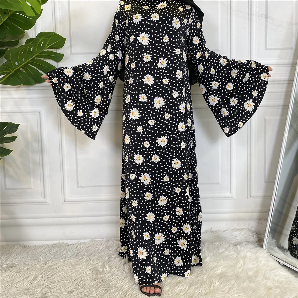 Abaya estampada de gran tamaño con cordones para mujer, vestido musulmán suelto, Abayas de Dubai, vestido informal de manga acampanada, caftán femenino