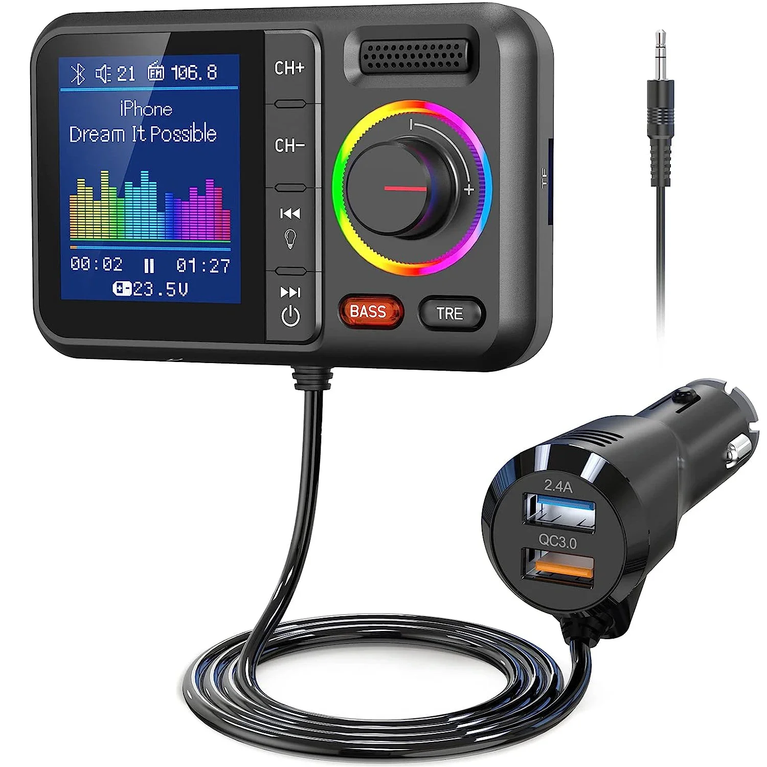 Multifunctional Fast Charging Car AUX Adapter MP3 Music Player Wireless FM Transmitter...