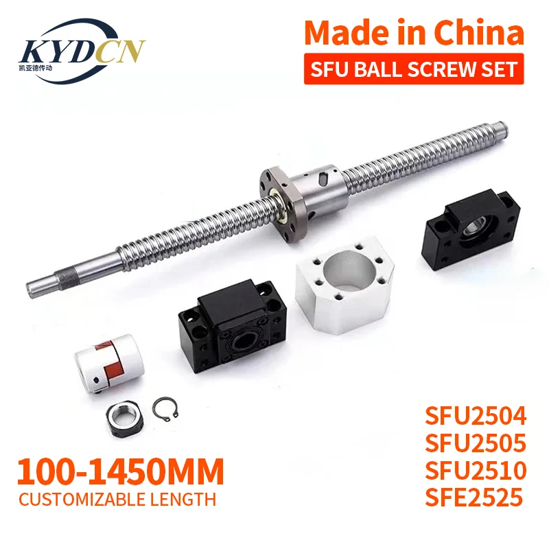 

KYDCN SFU2504 2505 2510 SFE2525 Ball Screw C7 With End Machined+Ball Nut + Nut Housing+BK/BF20 End Support+Coupler For CNC