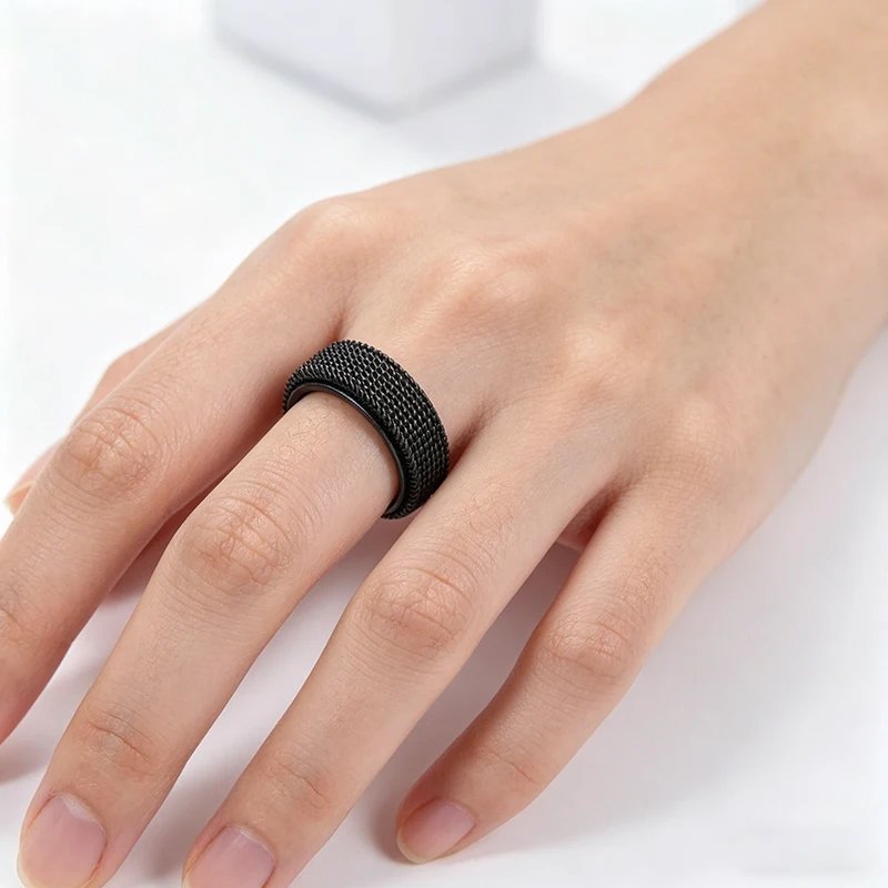 Hot Classic Stainless Steel Spinner Braided Mesh Wedding Band Ring Men Women Release Stress Fashion Jewelry Wholesale