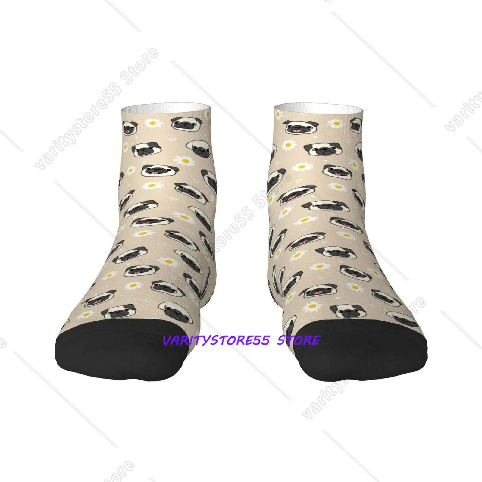

Pug Dog Face Pattern Crew SocksToe Seamed Ankle SocksCotton Cushioned Breathable Athletic Crew Sports Socks
