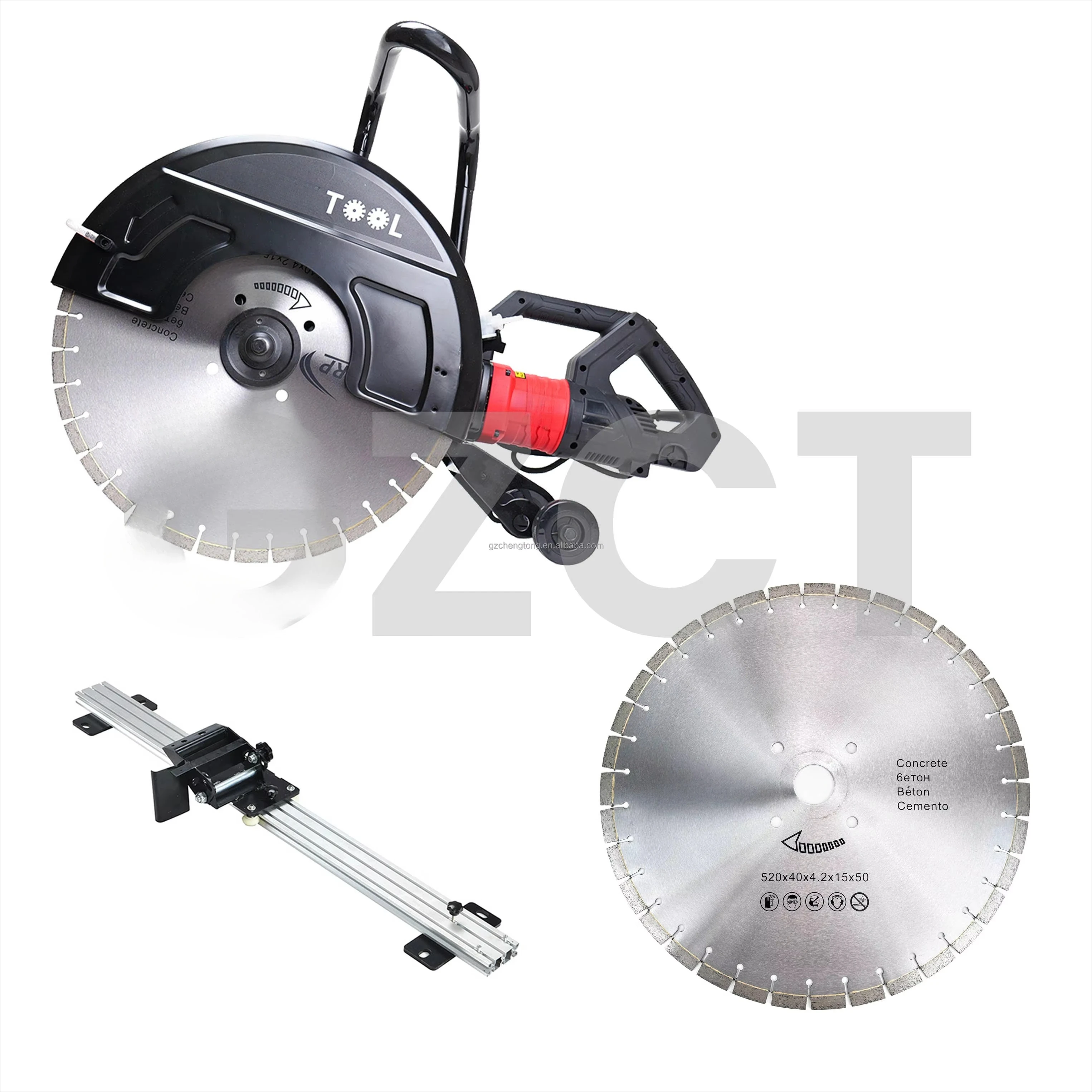 GZCT BDC525 Saw Cutting Equipment with 520mm Saw Blade and Track Set for Reinforced Concrete Brick Multi Material Wall Cutting