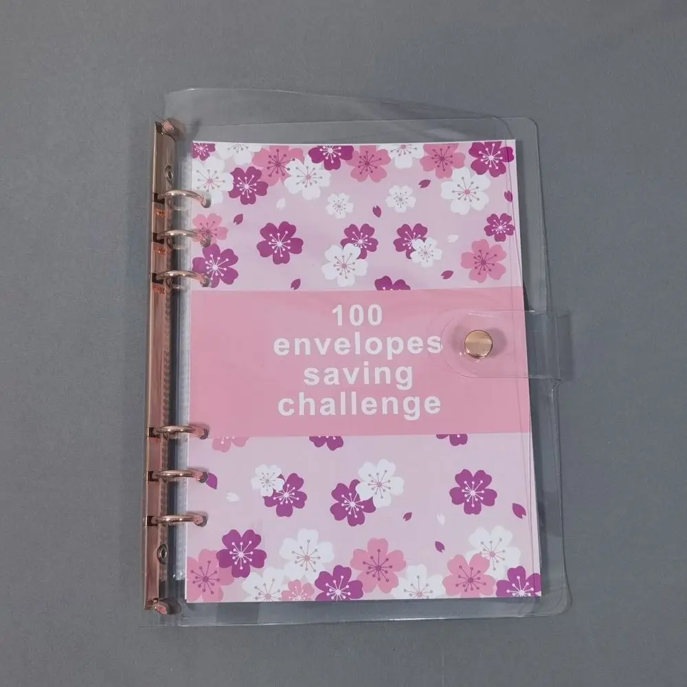 Gestione finanziaria 100 buste di risparmio Sfida Risparmio di denaro 100 buste Buste Challenge Notebook PU Cherry Blossom
