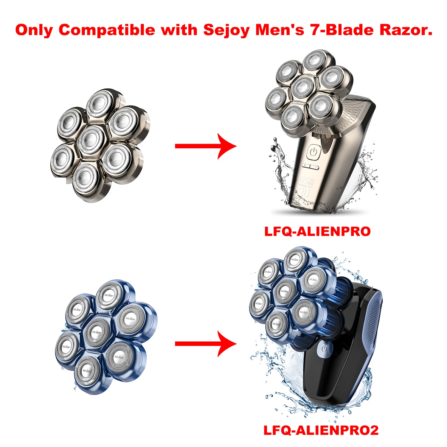 Sejoy Mens 7 Blade Razor Replacement Shaving Heads Floating Washable Electric 7D Shavers Trimmers Kit Cutter Blades