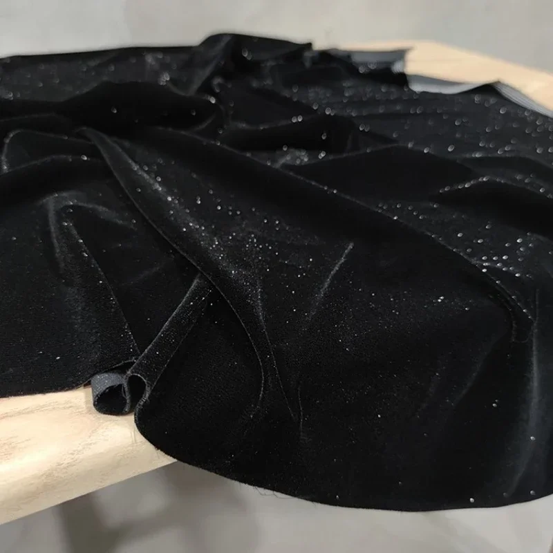 Black Diamond Flash Velvet Fabric Luster for Dress Skirt Wholesale Cloth Per Meter Apparel Sewing Diy Material