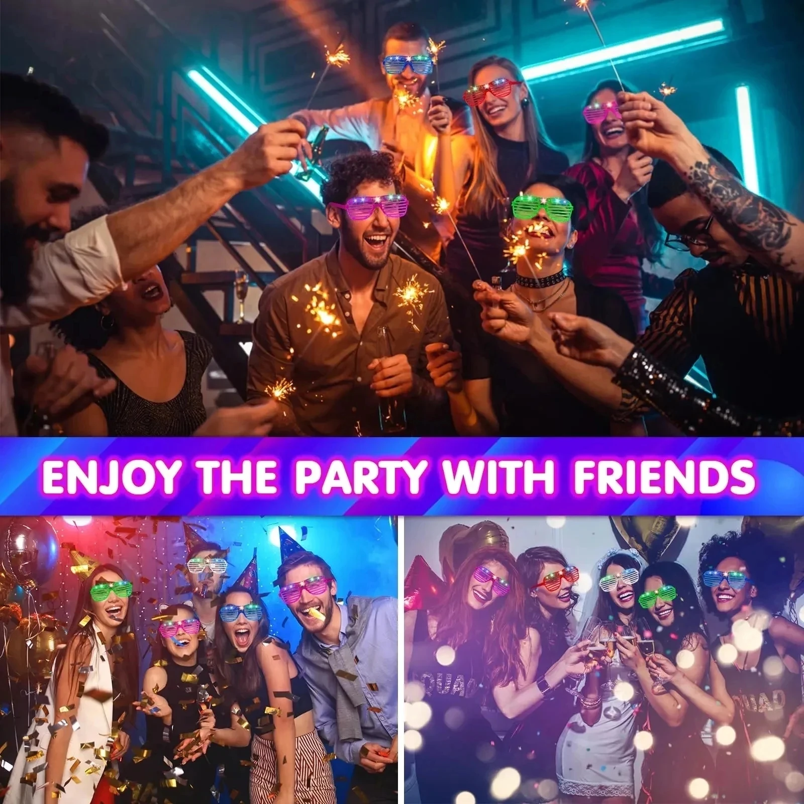 10/20/50 Pcs LED Glowing Glasses Glow in the Dark Party Supplies Neon Party Favors 5 Colors Light Up Glasses for Kids Adults