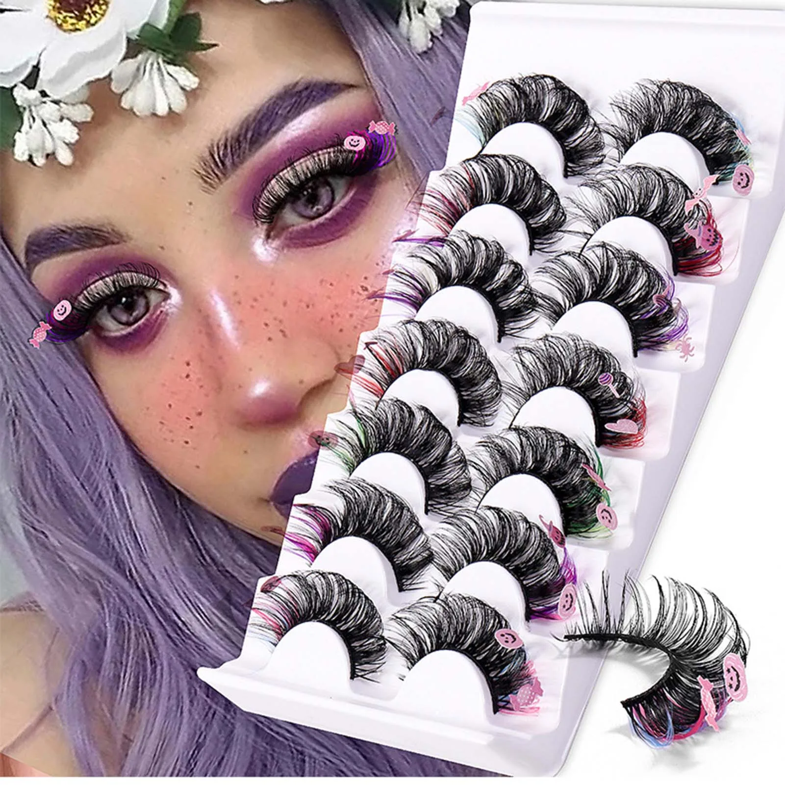 7 Paar Overdreven Wimpers Curling Cosplay Volume Valse Wimpers Halloween Decoratie Pompoenen Lange Piekerige Wimpers Make-Up