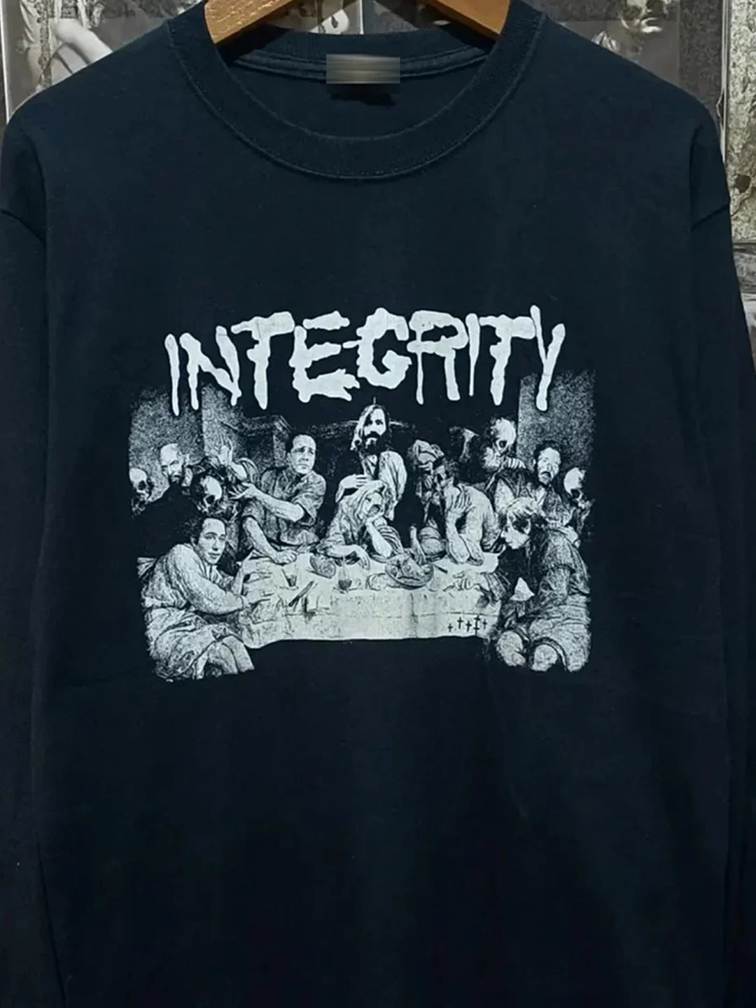 Inteity Metal Core Band Last Supper American Retro Long Sleeve T-Shirt Cityboy Trendy Top Breathable Cotton round Neck Print