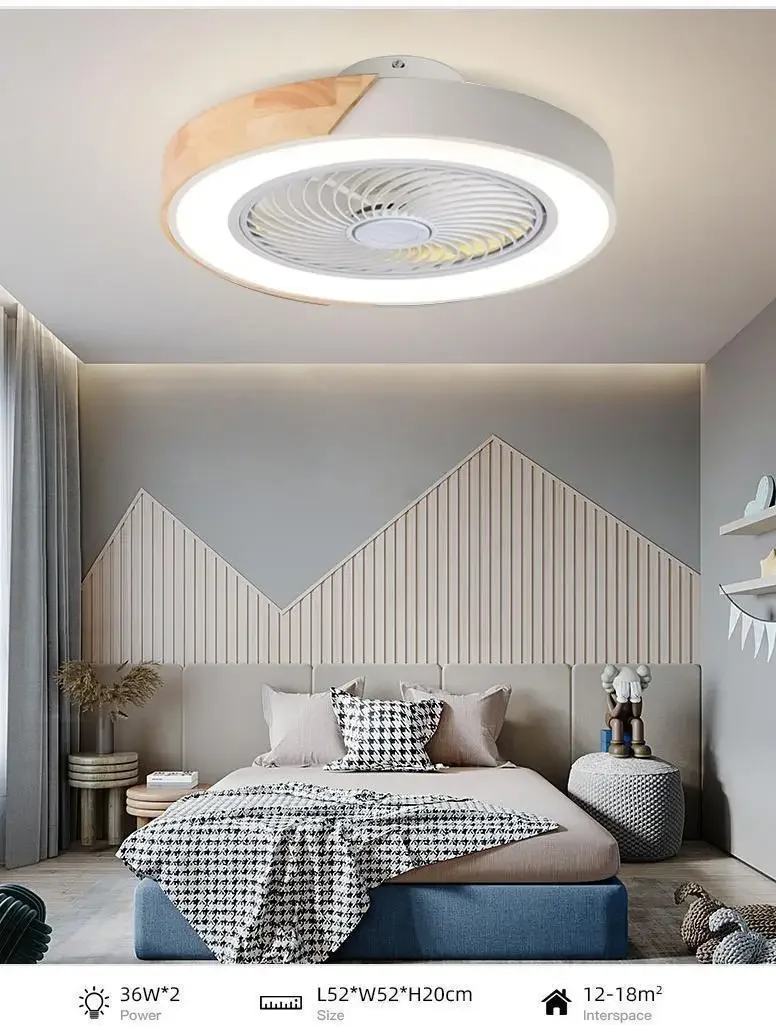 52CM Ceiling Fan Light Lamp 220V Remote Control Fans Bedroom Dining Room Wood Ceiling Fan With Lights