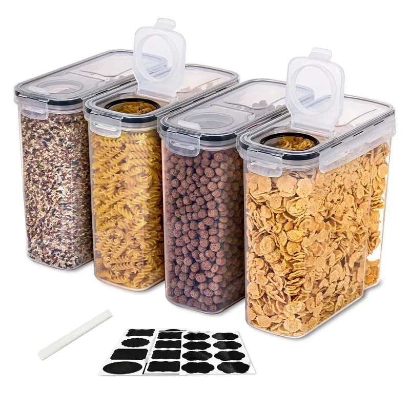 4-Piece Set of Large Airtight Rice Storage Containers Easy Pour Lids for Cereal and Food Storage Organizers