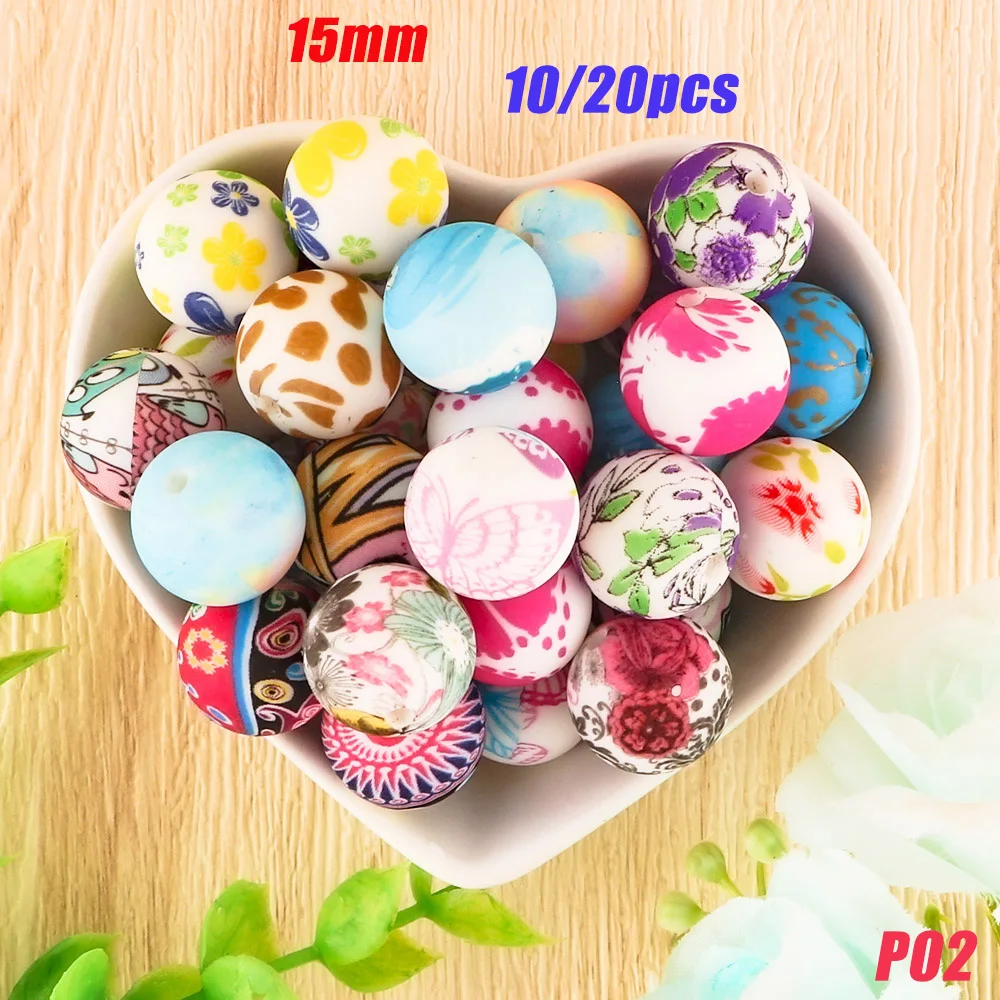 10/20Pcs Printed Silicone Beads 15MM Leopard Print Silicone Beads DIY Keychain Bracelet Necklace Supplies For Jewelry Making