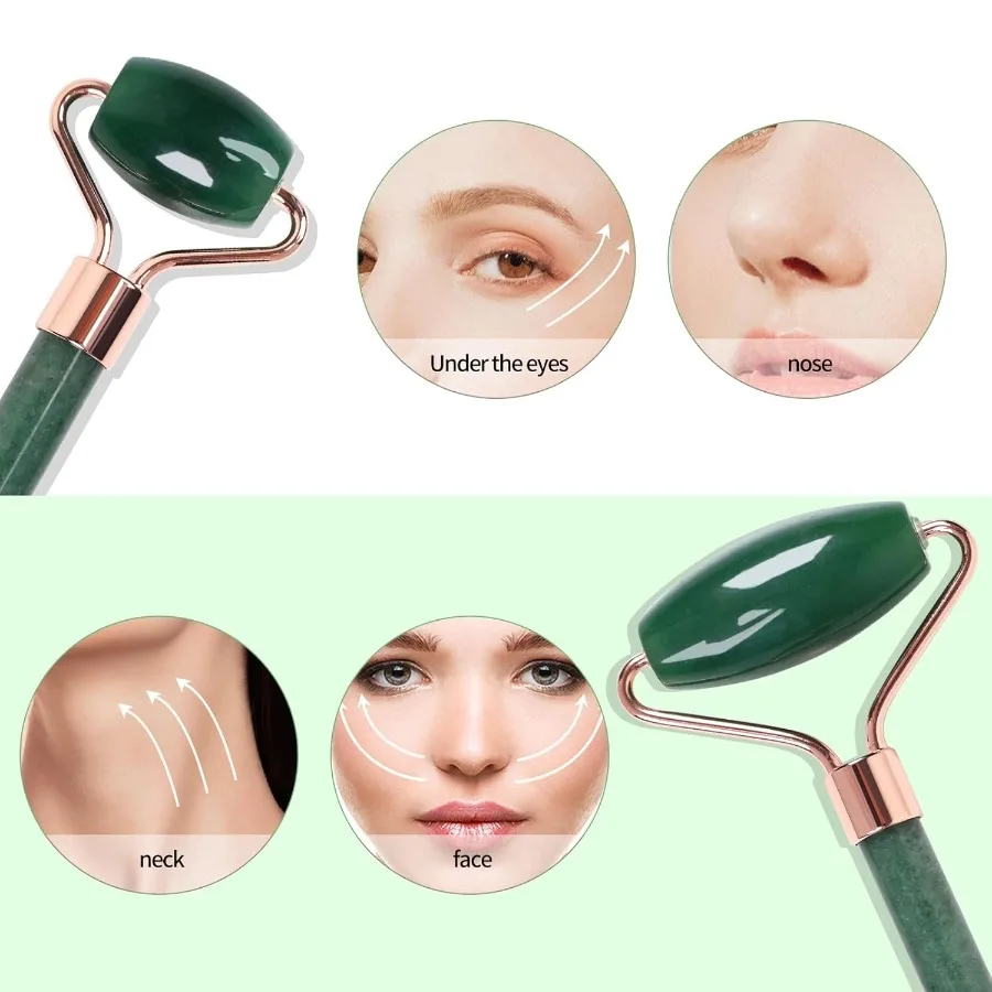 ควอตซ์ Rose Jade Roller และ Gua Sha Facial Set Kit สําหรับ Face Skincare หิน Sculpting เครื่องมือนวด Roller สําหรับ Skin Care ของขวัญ fo
