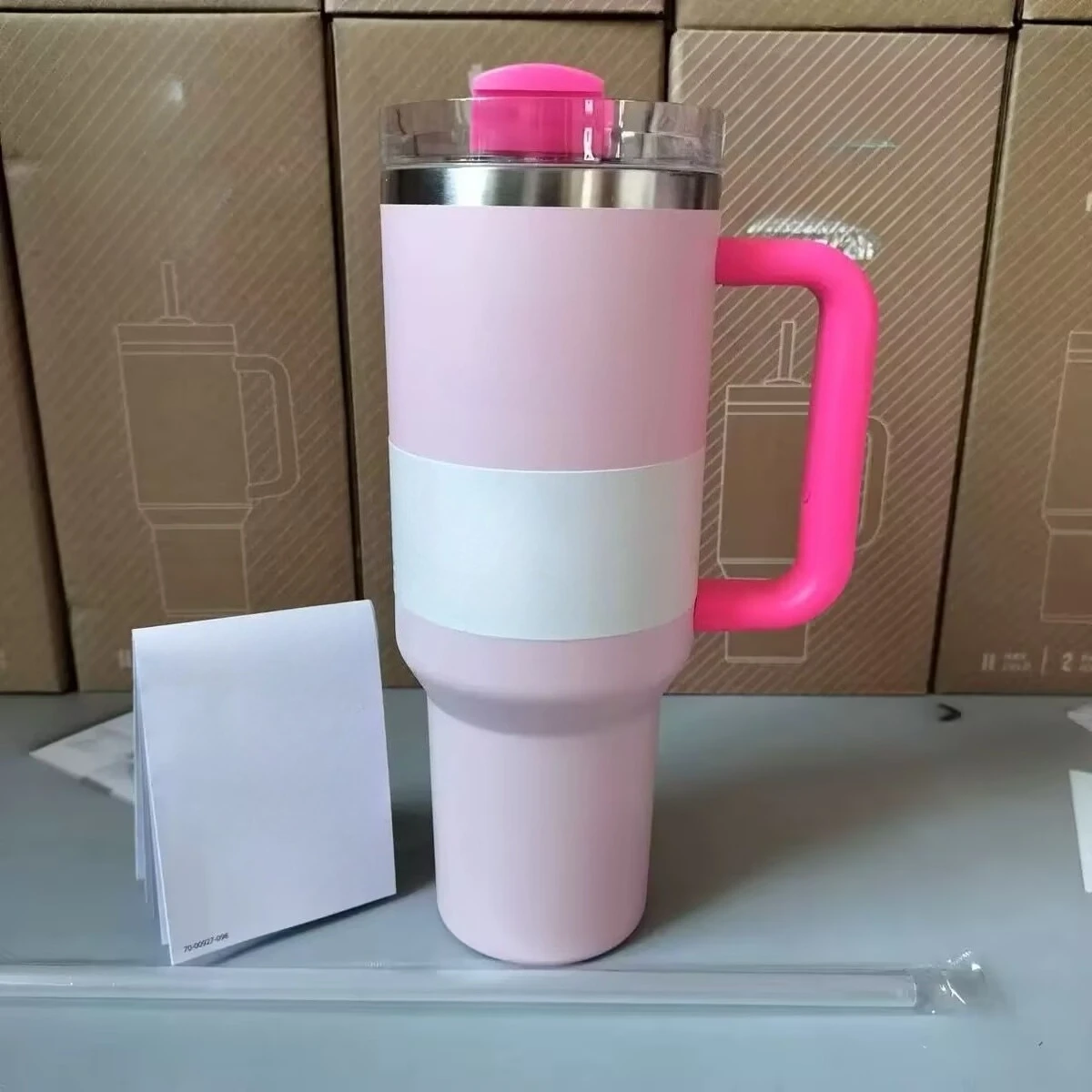 كوب سفر من الفولاذ المقاوم للصدأ بسعة كبيرة 40 أونصة مع مقبض وغطاء من القش |   المكتب والسفر ضروري |   كوب معزول مانع للتسرب