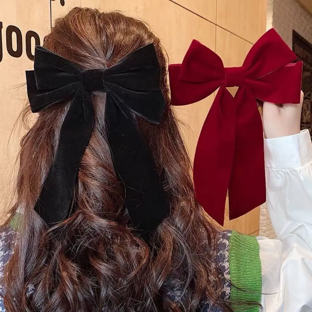 New Velvet Bowknot Hair Clips Hair Accessories Headwear Large Bow Hairpin Wine Red Headdress Bang Clip Girls