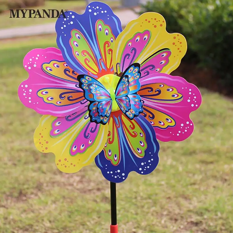 1Pcs 3D Butterfly Flower Windmill Multicolor Butterfly Flower Windmill Colourful Wind Spinner Garden Yard Decoration Kids Toy