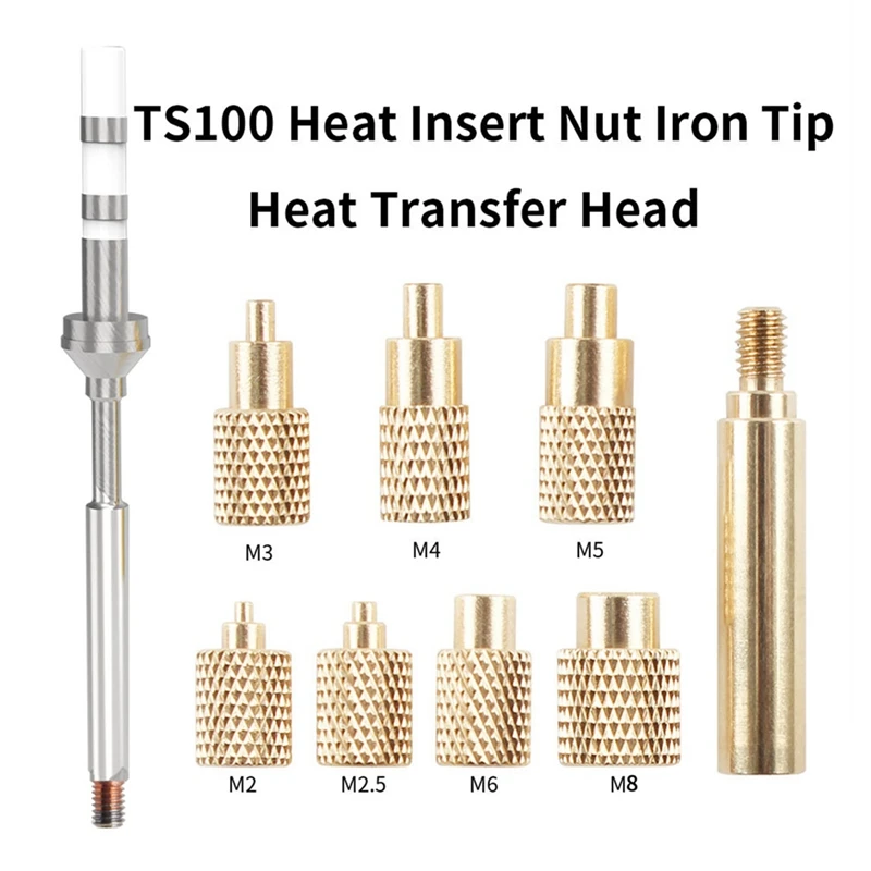 Heat Insert Nut Iron Tip TS100 Soldering Iron Tip Insert Internal Thread Head M2-M8 Brass Hot Melt Insert Nut Kit Easy Install