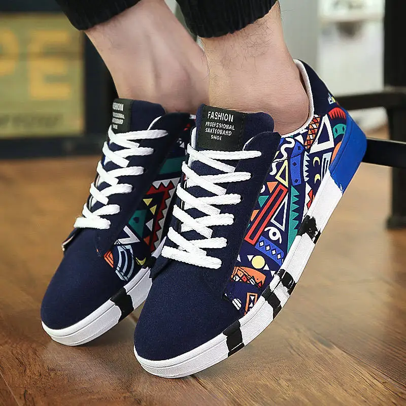 Platform Men\'s Casual Sneaker Fashion Low Top Spring Sneakers for Men Graffiti Canvas Shoes Lace Up Air Mesh Mens Tennis 2021 X4