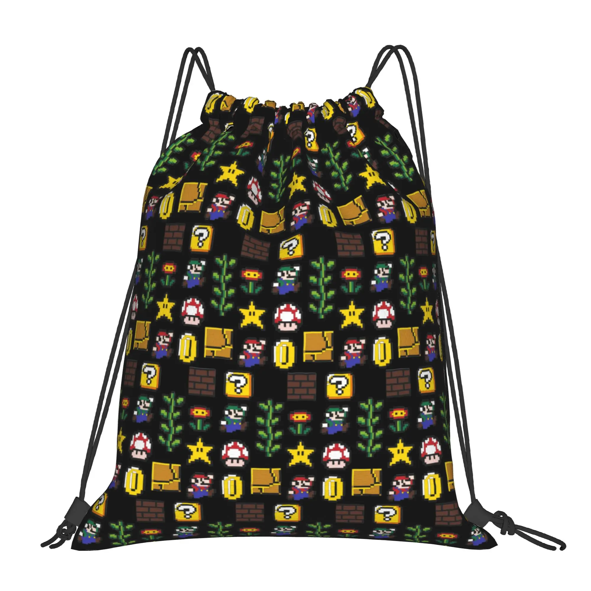 

Custom M-Marioed Drawstring Bag Men Women Lightweight Cartoon Sports Gym Storage Backpack