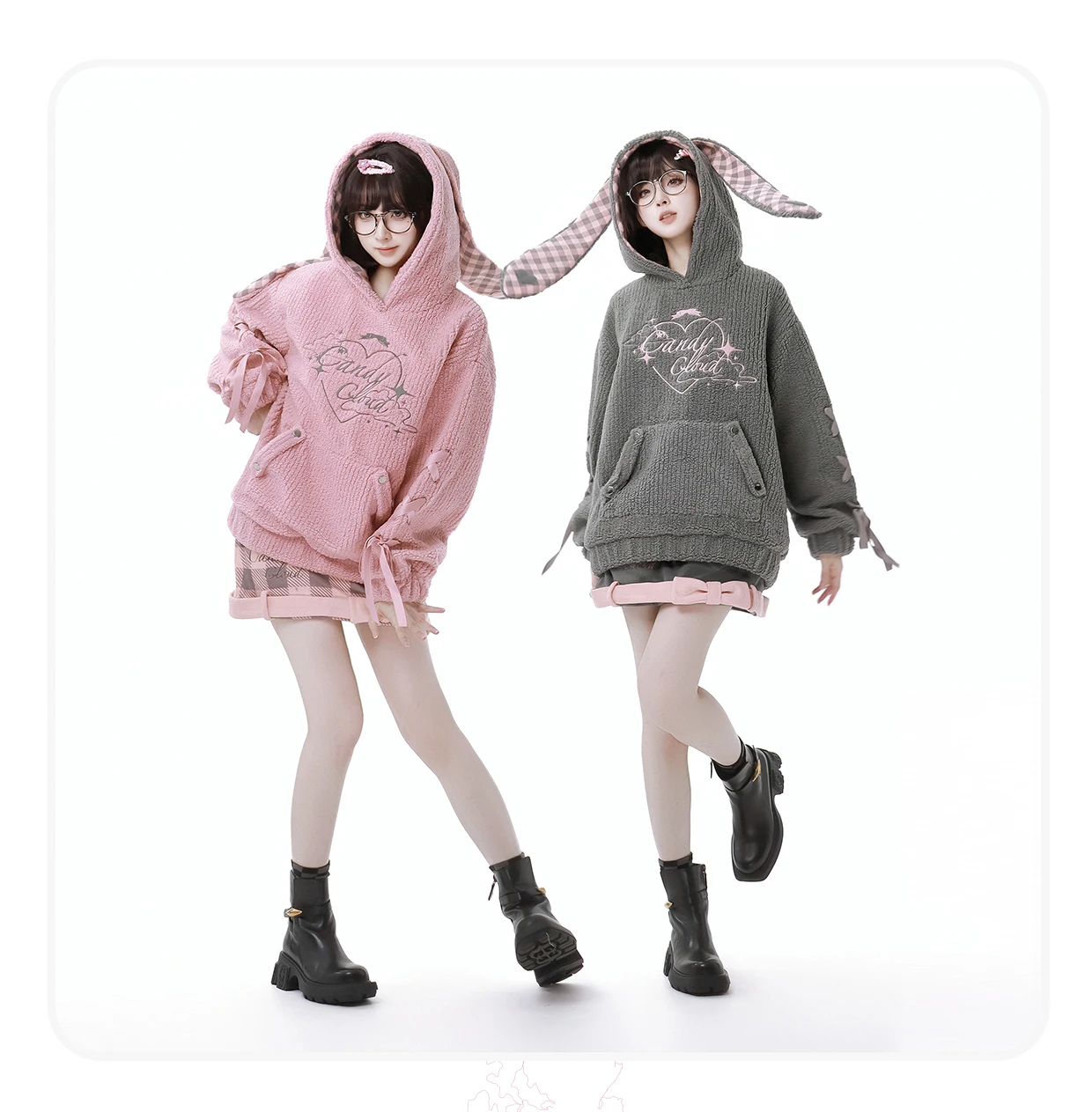 Girl Sweet Granular Fleece Thickened Skirt Women Winter New Fashion Embroidery Cute Hooded Hoodies Student Kawaii Sweatshirts