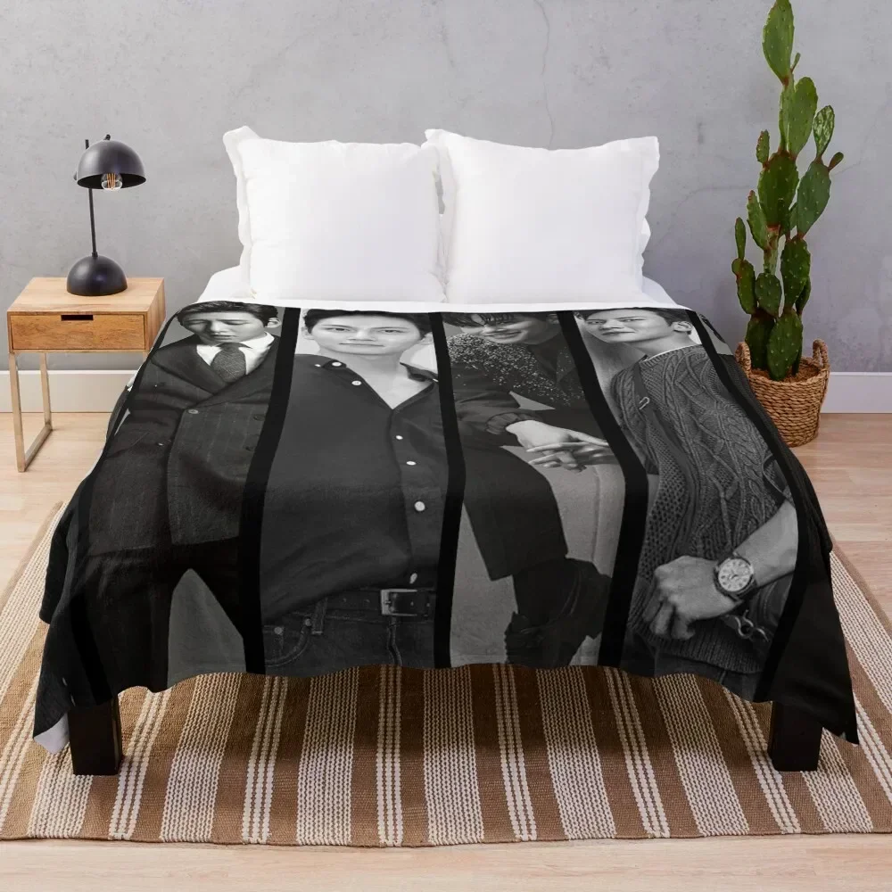 Ji Chang Wook Vertical Black and White Collage Throw Blanket Hairy Winter beds Blankets