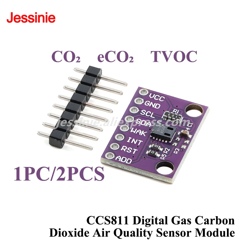 1PC/2PCS CCS811 Digital Gas Sensor Carbon Dioxide Detection Sensor Module CO2 ECO2 TVOC Air Quality Detecting I2C Output