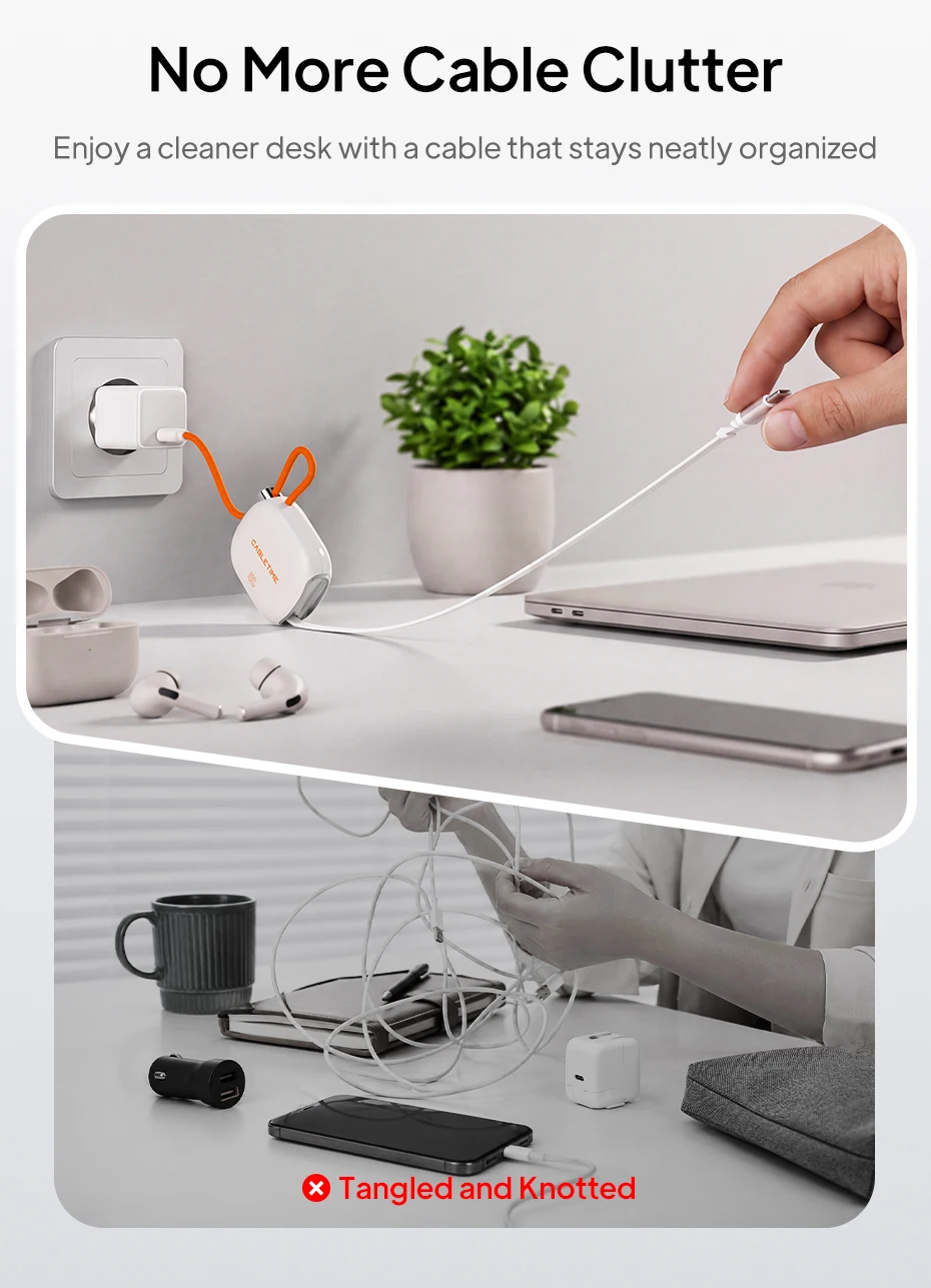 CABLETIME 100W USB-C zu USB-C Kabel Einziehbares Kabel PD-Kabel Schnellladung für iPhone 17 Samsung HUAWEI Reisekabel – Detail 5