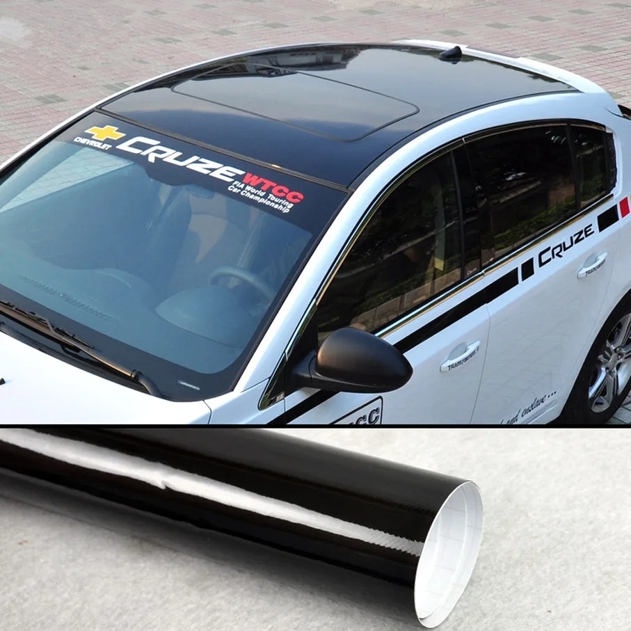 High glossy 3 Layers Sunroof Sticker Glossy black sunroof vinyl wrap with air free bubbles size:60CM*135CM/lot