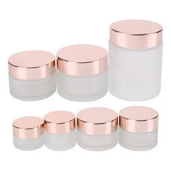 1 Piece 5/10/15/20/30/50/100g Frost Glass Cream Bottle with Rose Gold Lid Face/Hand Cream Mask Lotion Travel Cosmetic Container