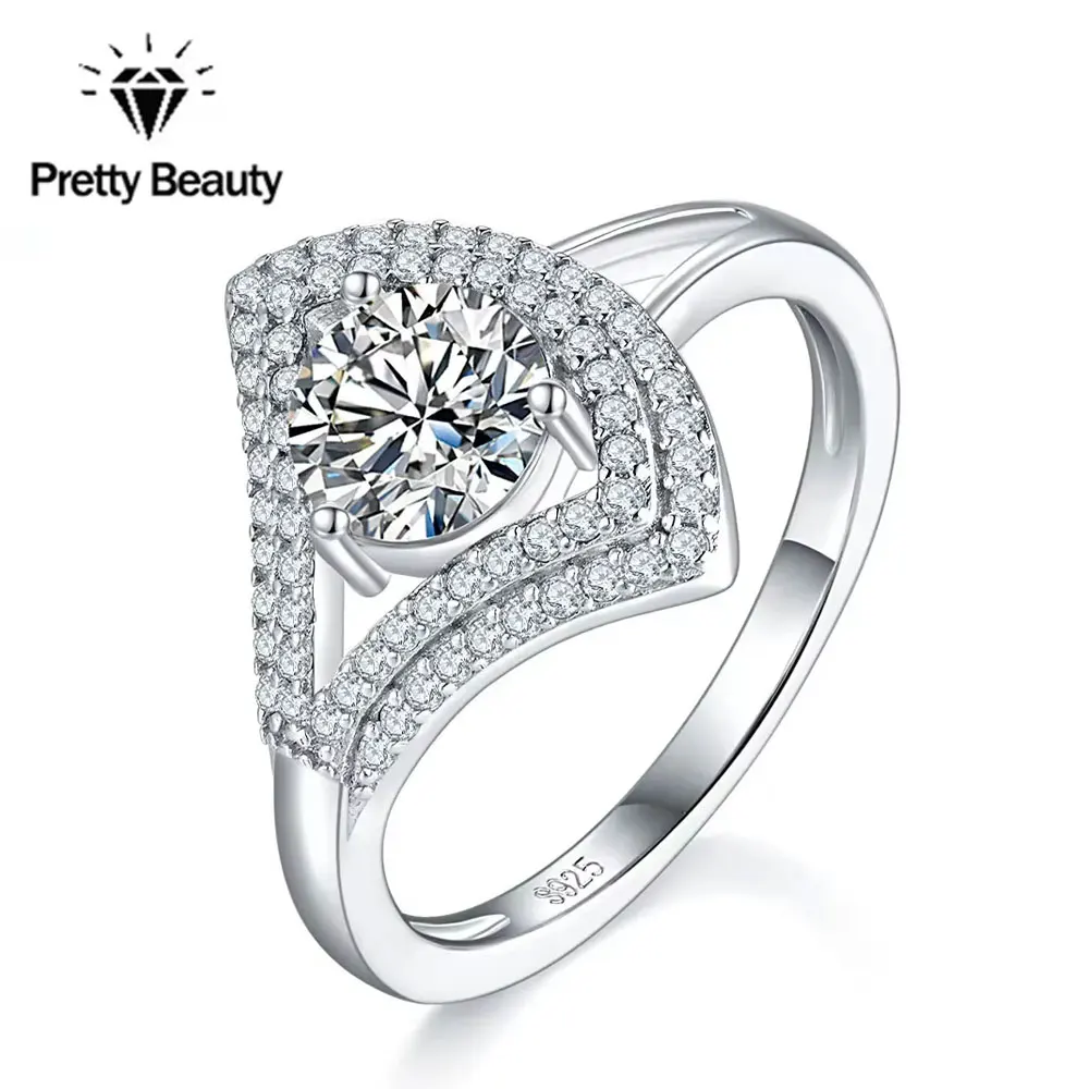 

Изысканное обручальное кольцо Pretty Beauty с муассанитом 1 карат, серебро S925, в стиле «юбка» с ореолом, для женщин, свадебное кольцо, ювелирное изделие