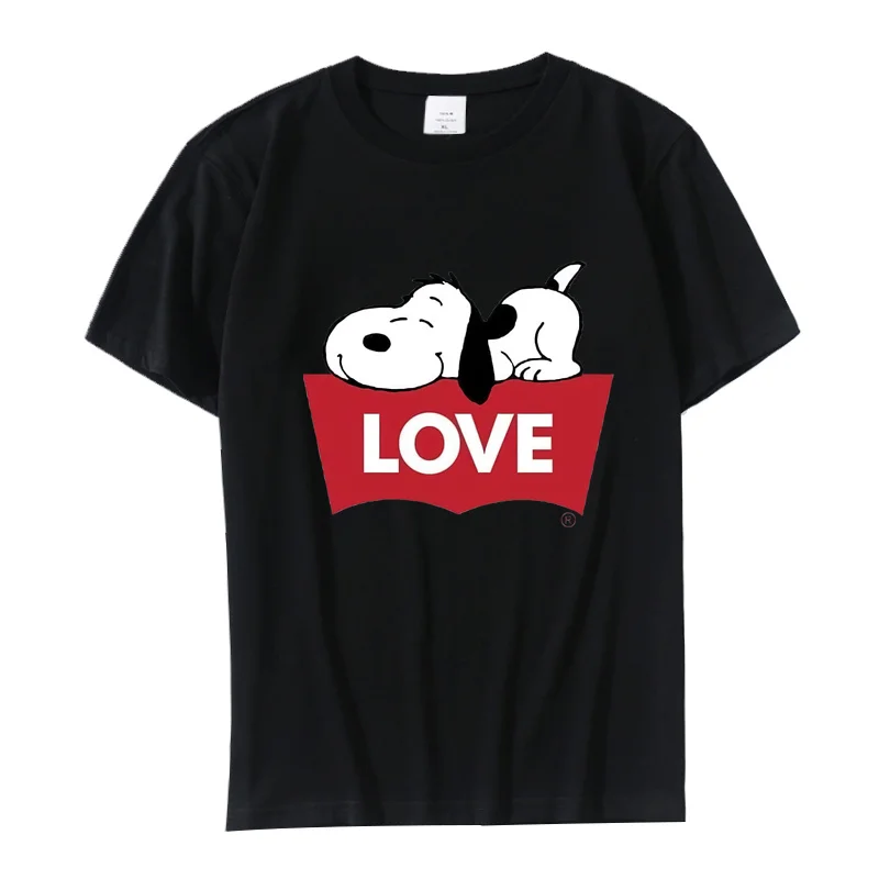 Camiseta de algodón de Snoopy Anime para mujer, camisetas blancas de manga corta Harajuku, camisetas informales de dibujos animados para hombre