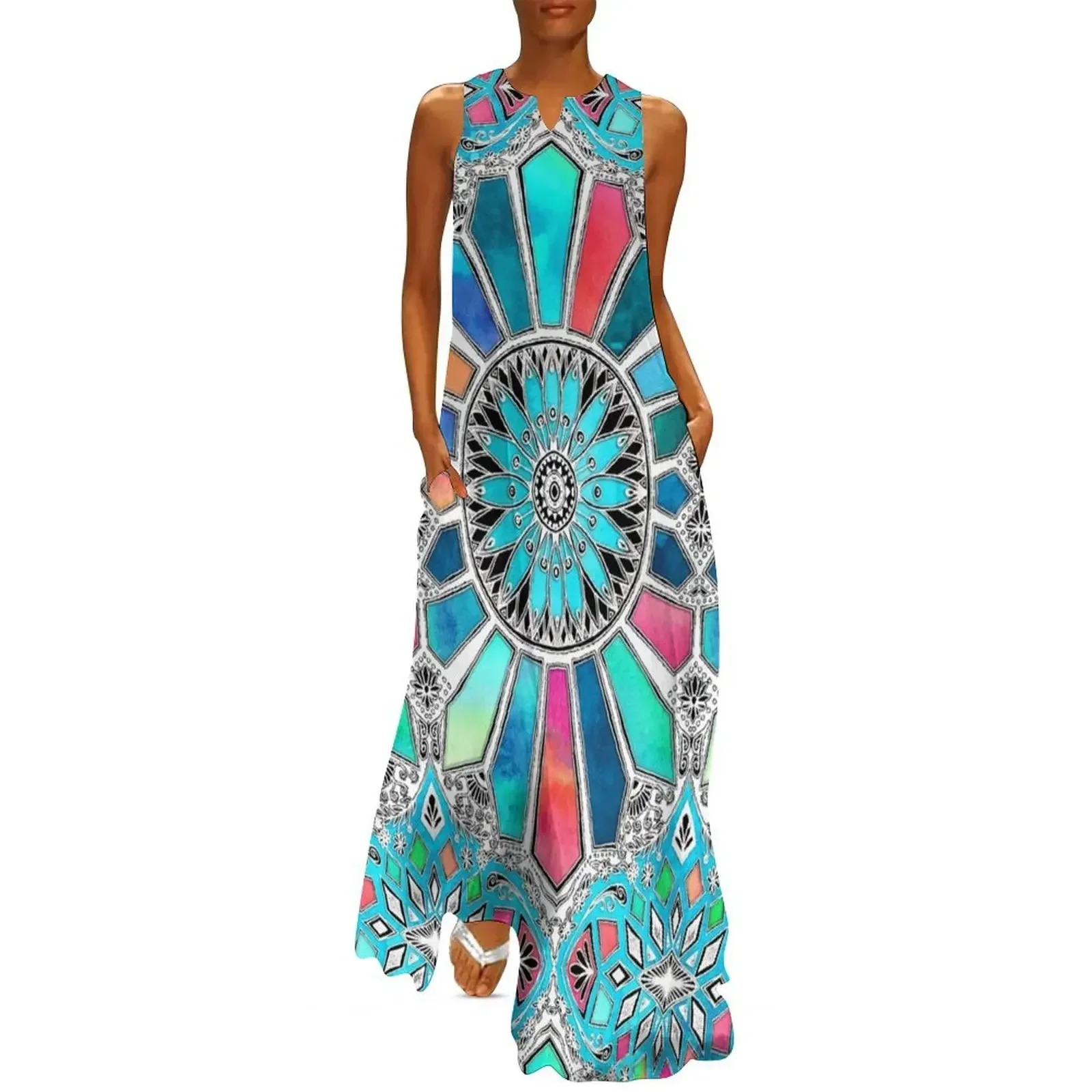 

Iridescent Watercolor Brights on White Long Dress clothes for woman women's summer dresses 2025 summer dresses womens 2025 Dress