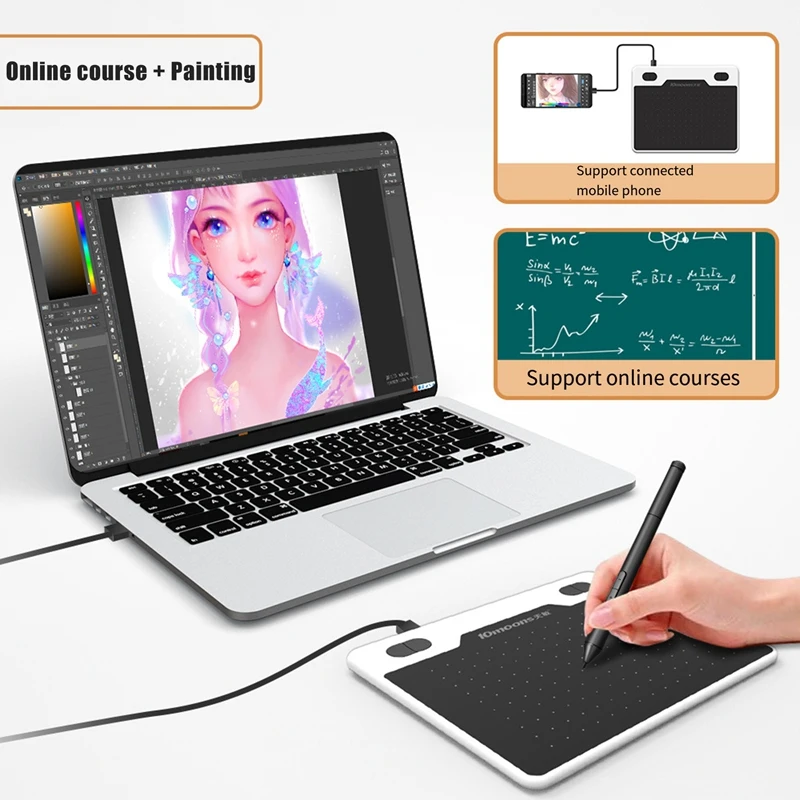 10Moons T503 Digital Board Can Be Connected To The Cell Phone Hand Drawing Board Computer Painting Drawing Board Durable White