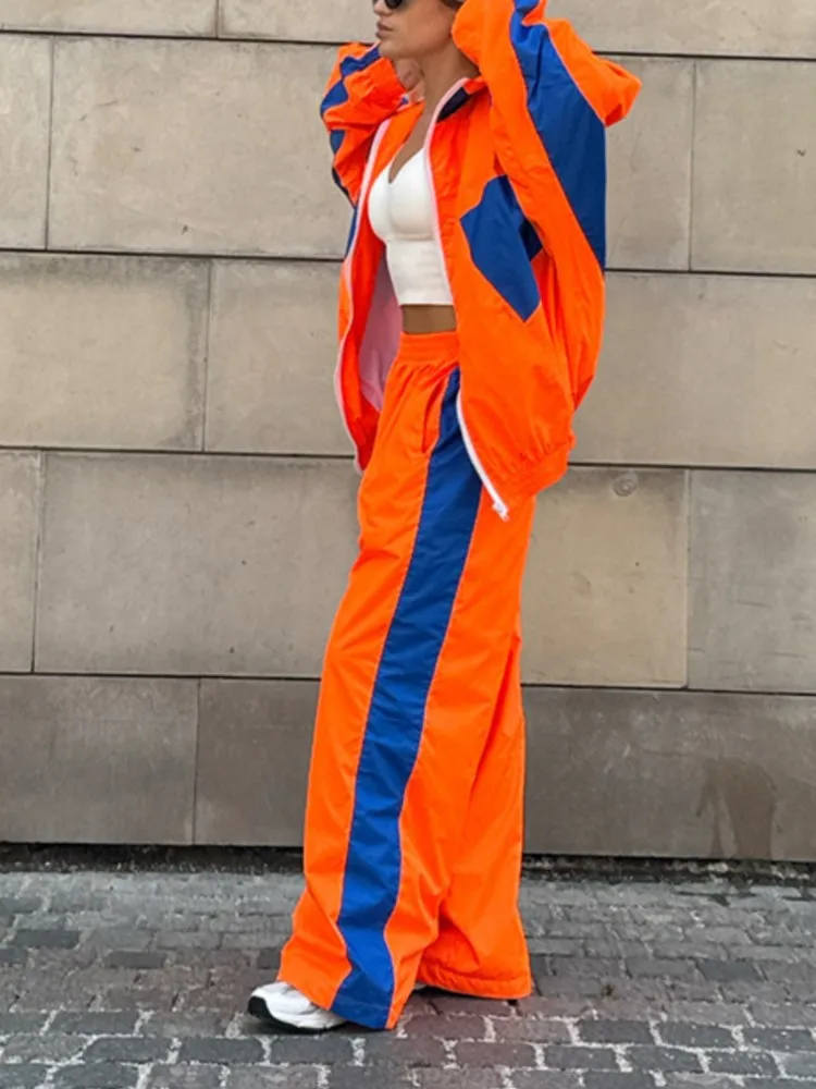 

2025 Women's Casual Suit Fashion Loose Long-sleeved Zipper Cardigan Contrast Top Trousers Sports Suit Autumn New Trousers Set