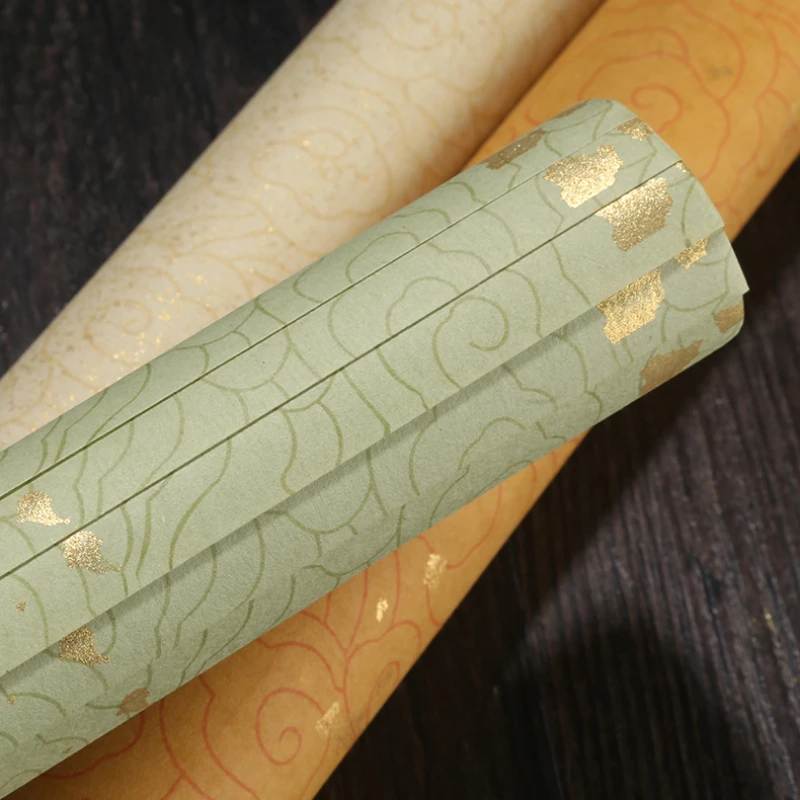 Antique Batik Xuan Paper Cloud Pattern Color Sprinkle Gold Half-Ripe Rice Paper Brush Pen Regular ScriptCalligraphy Works Papier