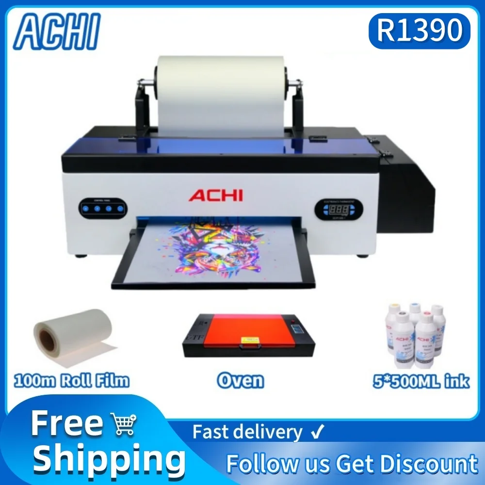 ACHI DTF Printer A3 R1390 DTF T Shirt Transfer Film Printer With Roll Feeder Oven For T-shirt and Textile Printing Machine