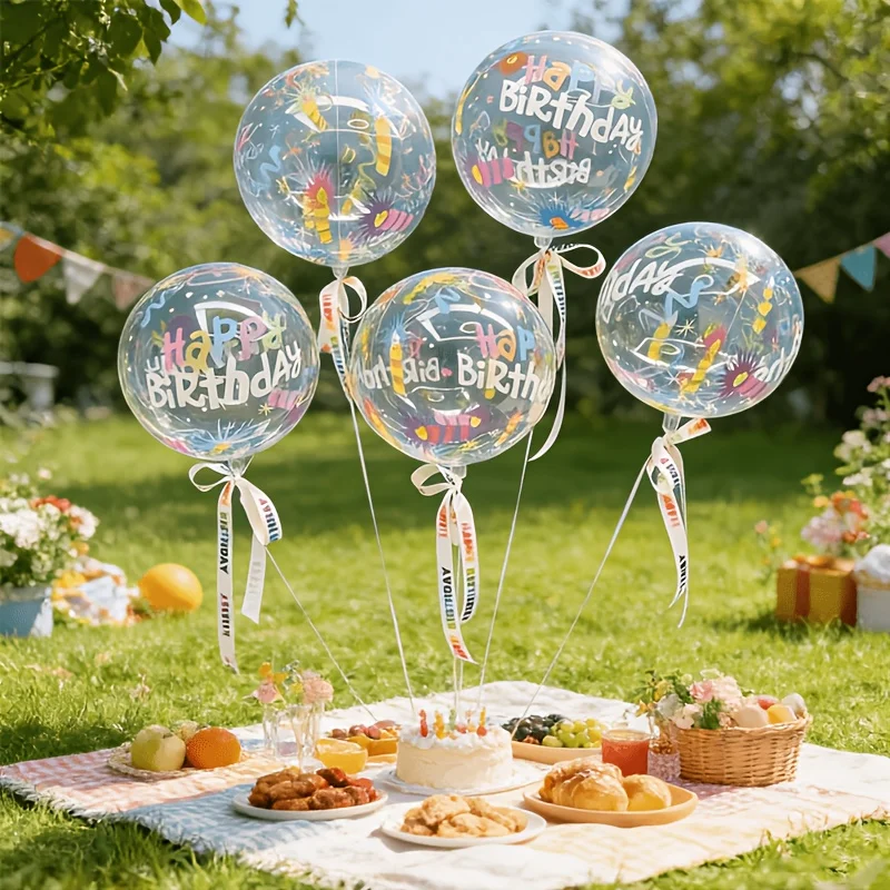5/10 Bunte Happy Birthday Bobo-Ballons, klare, runde, transparente Bubble-Ballons in verschiedenen Farben für Hochzeits- und Geburtstagsfeier-Dekoration – Detail 5