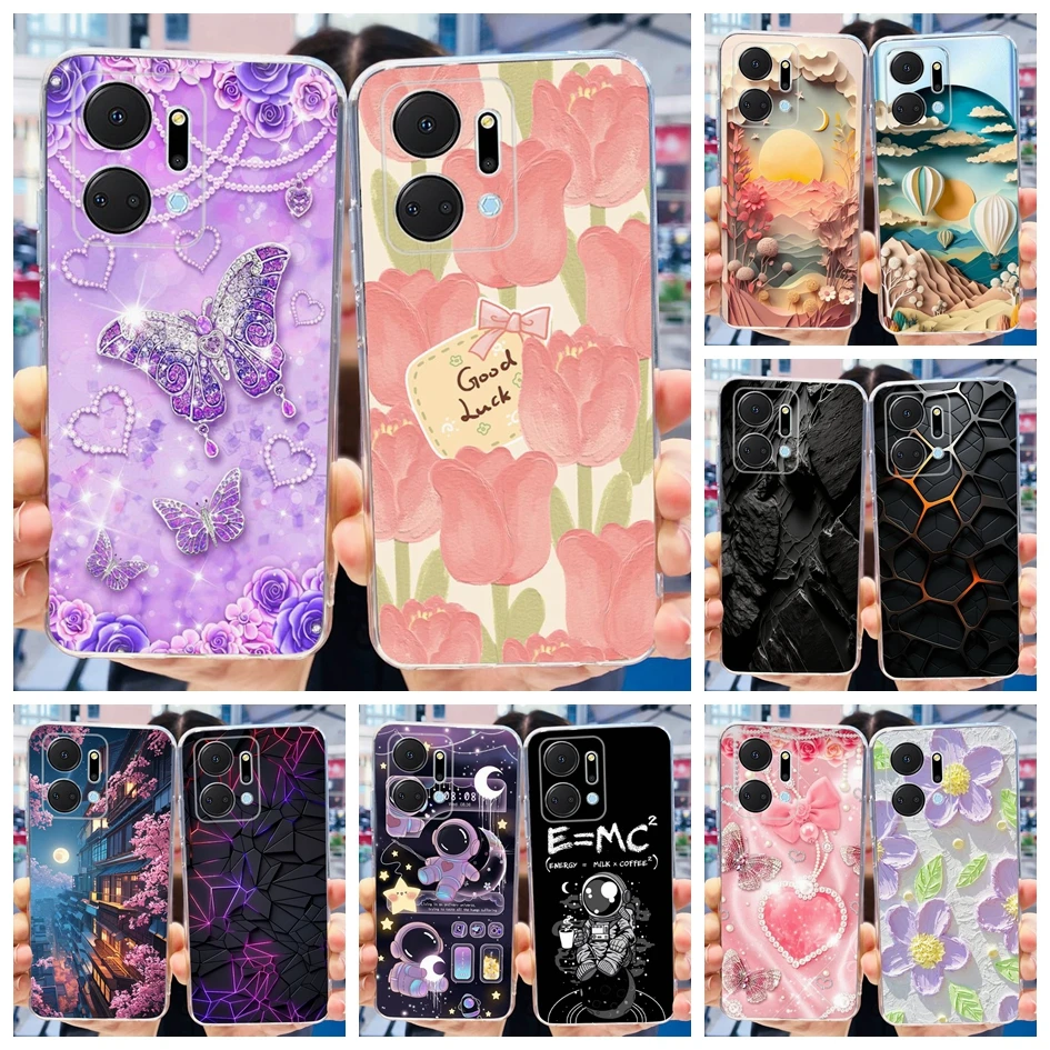 For Honor X7a 2023 Case New Popular Flower Butterfly Soft Silicone Phone Case For HonorX7a 4G RKY-LX1 RKY-LX2 RKY-LX3 Back Cover