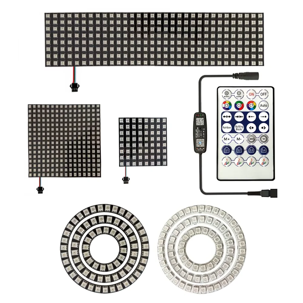 Flexible Display Module DC12V 3Pin WS2815 Matrix Panel Screen with LED Ring Individually Addressable And 28-Key Music Controller
