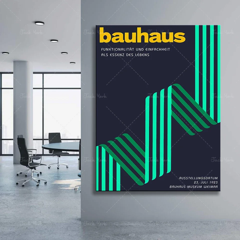 Bauhaus Ausstellung Retro Poster Abstraktes grünes Band Vintage Wandkunst Wohnzimmer Home Decor