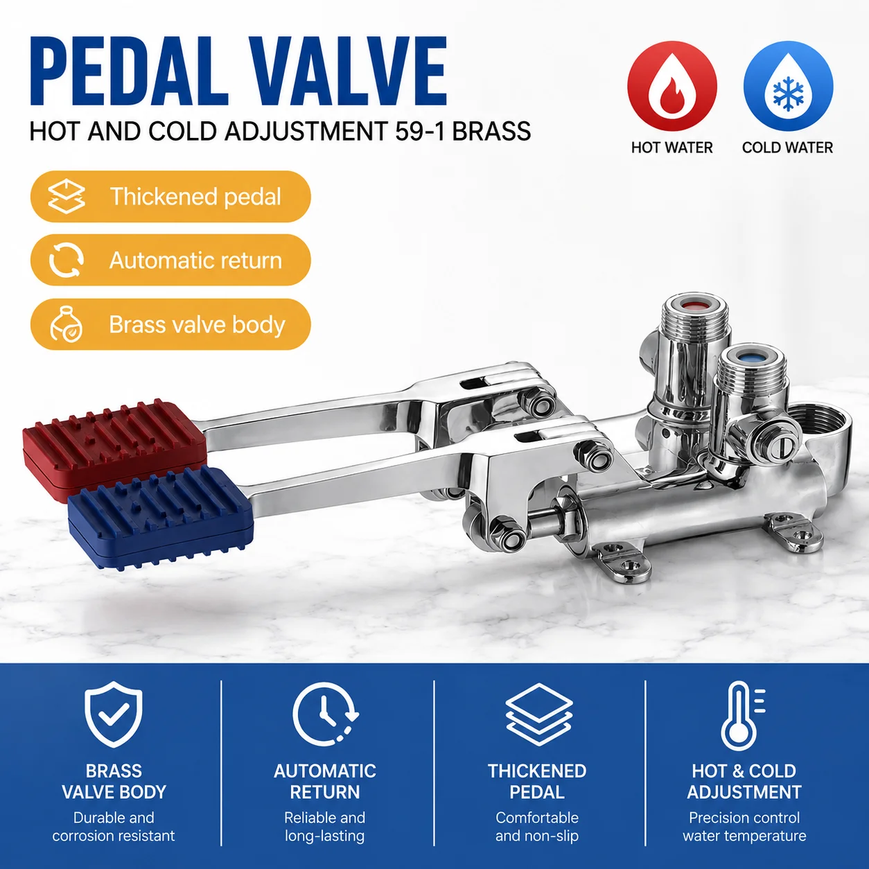 

Brass Foot-operated Faucet Foot Valve Hot and Cold Basin Toilet Laboratory Faucet Foot Valve Brass Faucet Bathroom