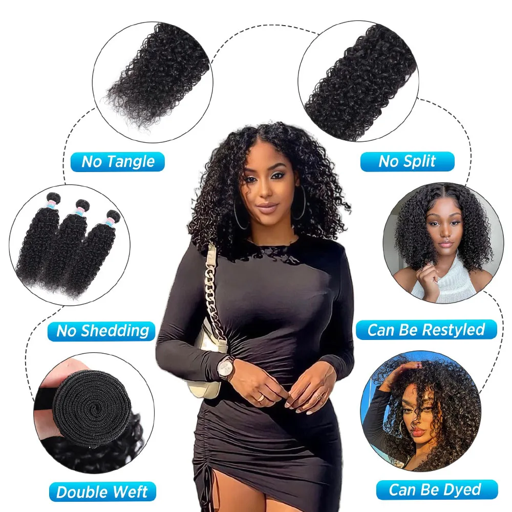 Вьющиеся пучки человеческих волос Джерри Вьющиеся пучки человеческих волос для чернокожих женщин Кудрявые вьющиеся пучки человеческих волос Плетение кудрявых волос