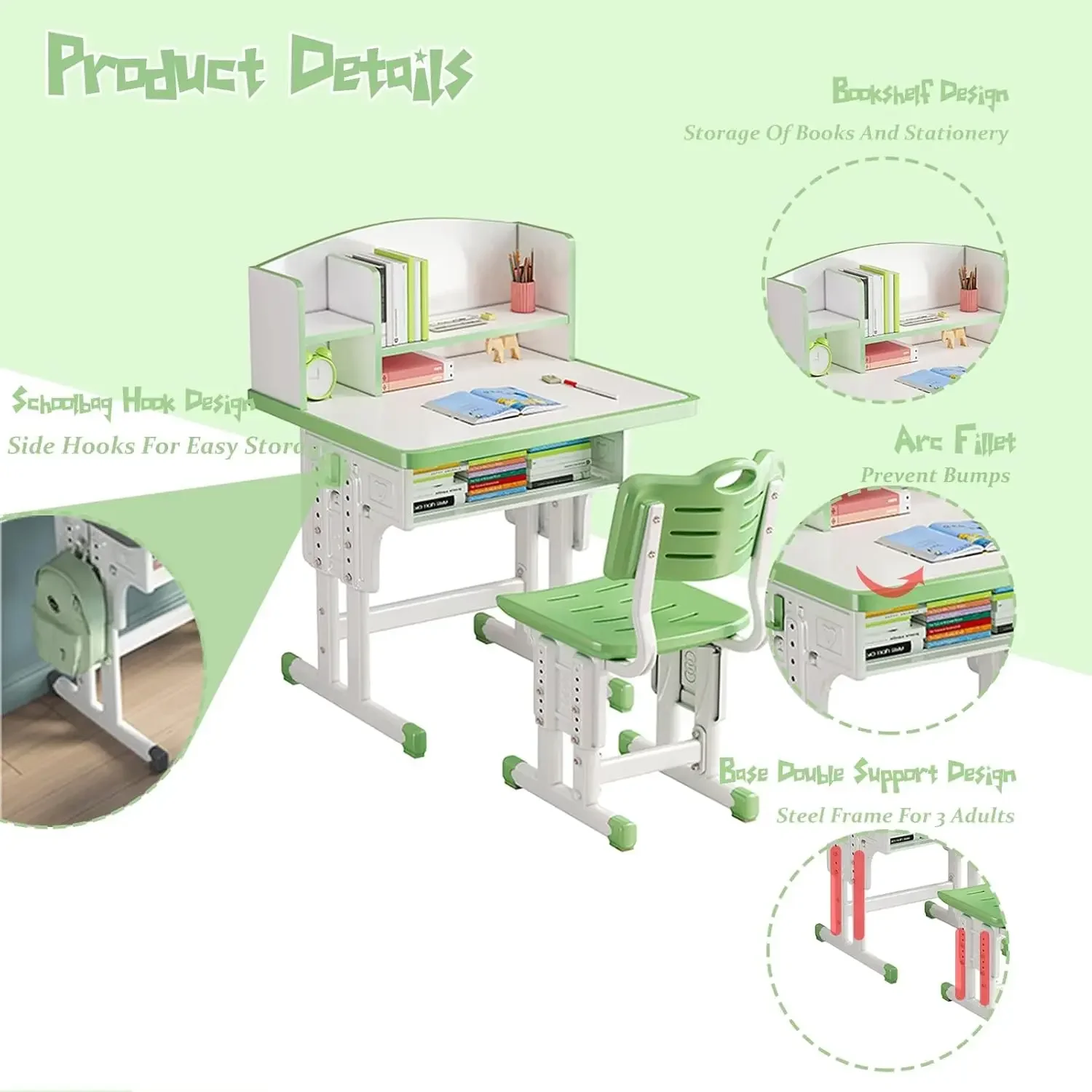 Conjuntos de cadeiras, cadeira de mesa infantil, altura ajustável ergonômica mesa de estudo infantil estação de trabalho de computador com grande