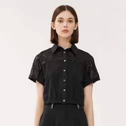 K1427W Lace Blouses Women's Clothing Summer Tops for Women Ladies Black Shirts Supplies Garment Factory