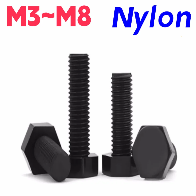 Black Nylon Hex Screws M3 M4 M5 M6 M8 Plastic Outer Hexagon Bolt External Hex Drive Length 4~60mm