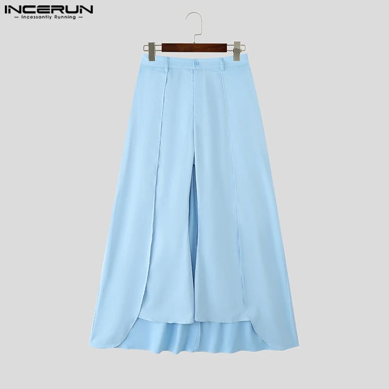 

INCERUN мужские брюки нестандартной формы на пуговицах, однотонные свободные широкие брюки, мужская уличная одежда, модные повседневные мужские длинные брюки 2025, S-5XL