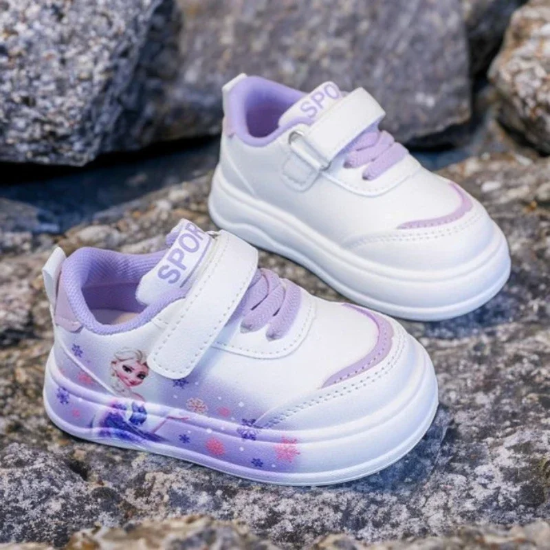 أحذية ديزني للفتيات ذات نعل سميك أحذية رياضية ربيعية للأطفال فروزن الأميرة إلسا بولي Leather أحذية رياضية للجري مقاس 18-29 #4