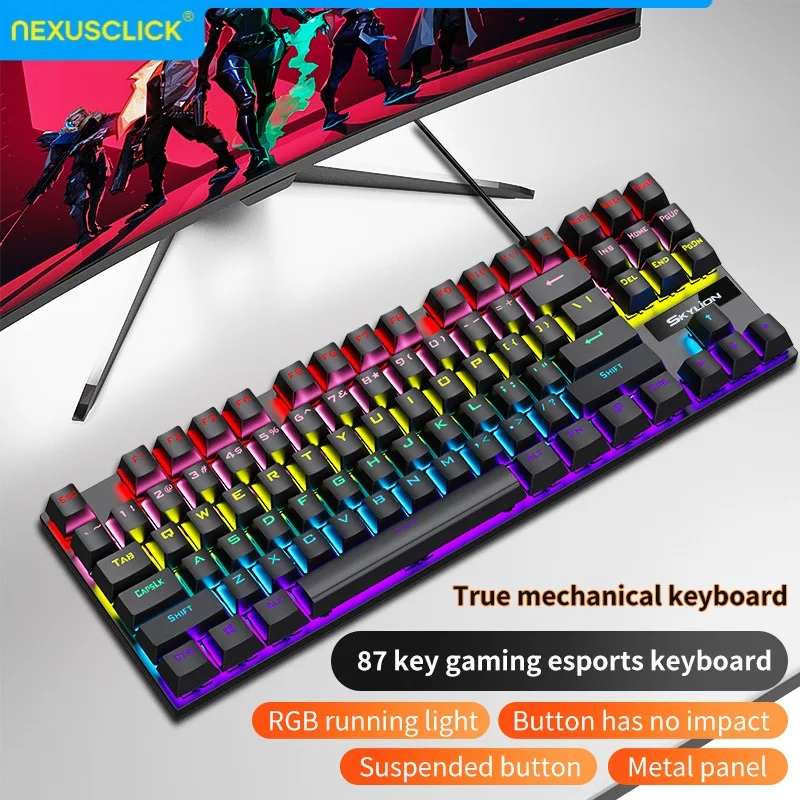 NexusClick K87 Wired Mechanical Gaming Keyboard,RGB Backlit Full Key Double Keycaps Plug and Play Keyboard for PC Gamer Office