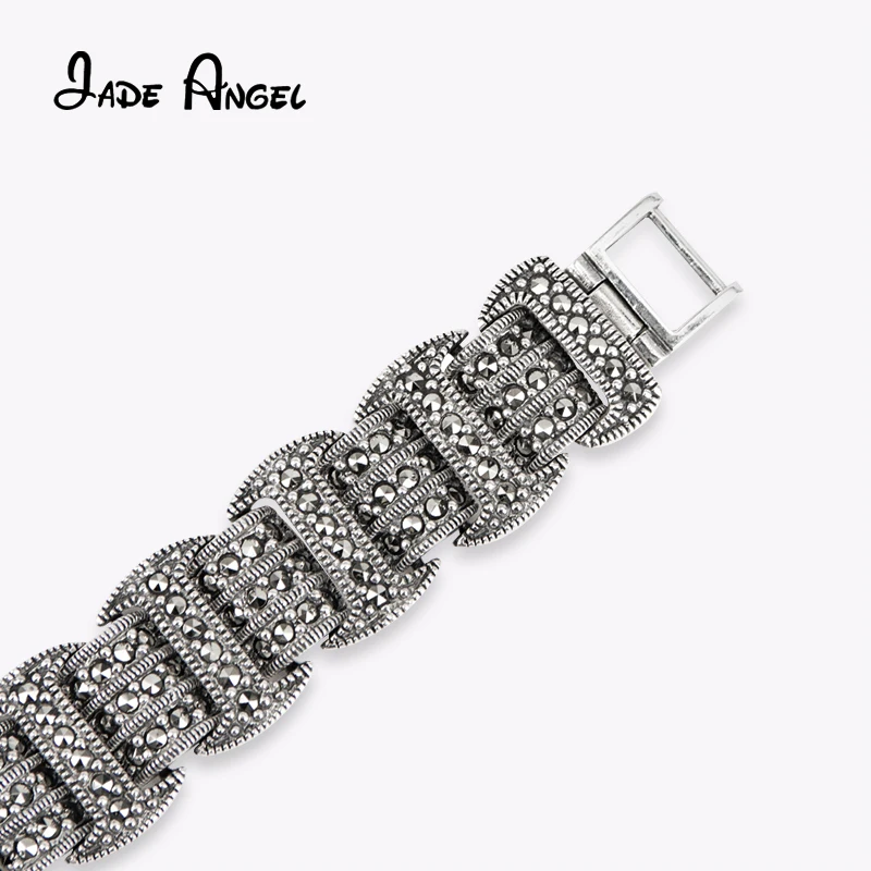 Jade Angel 32MM Thai Sterling Silver Quartz Watch Marcasite Bracelets for Women Luxury 2022 Trend New Jewelry Accessories