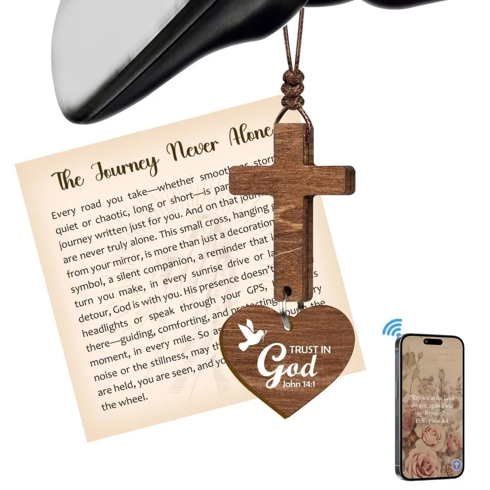 New With Pendant Car Rearview Mirror Hanging Lightweight Keychain Ornament Wood Cross Pendant Car Hanging Ornament Gift